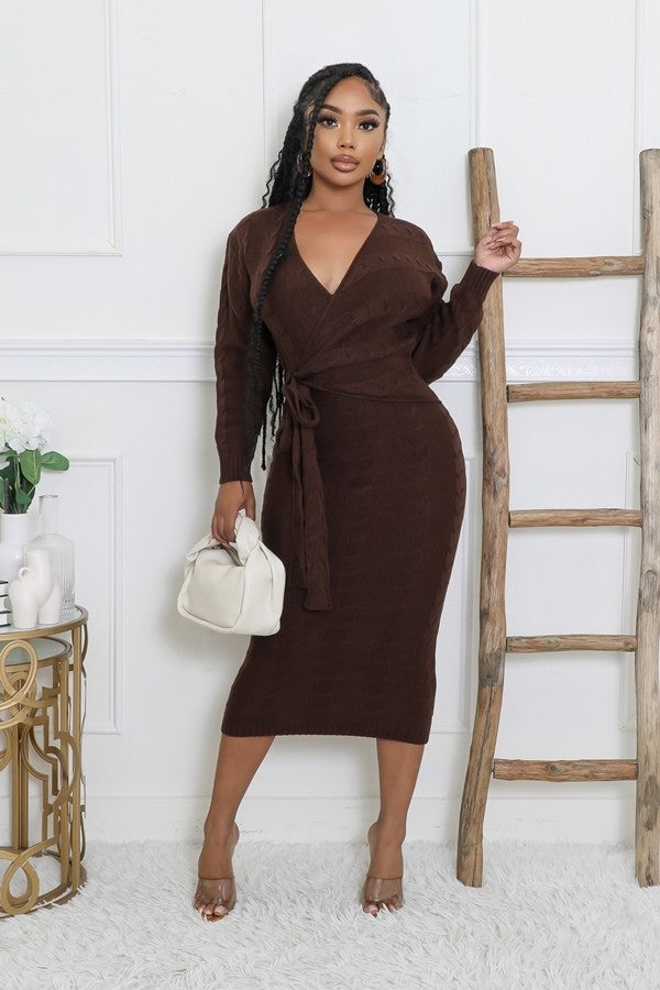 Cable Print Knit Midi Dress Brown / Small (4-6) by Moodt Fitz's Boutique