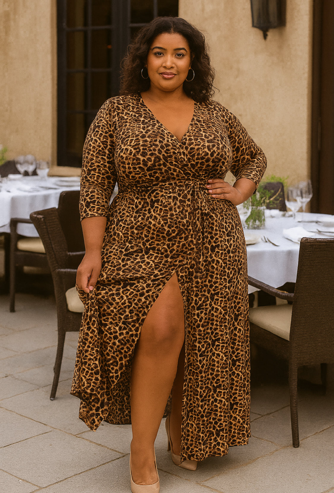 fitted lace wedding dress Leopard Print Wrap Maxi Dress