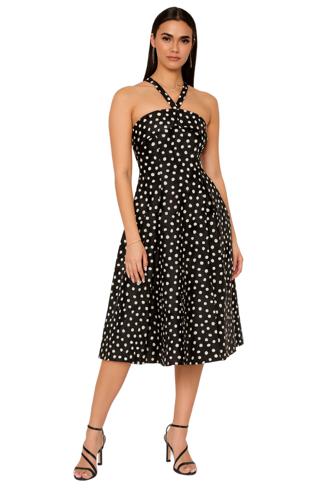 Polka Dot Elegance Halter Midi Dress