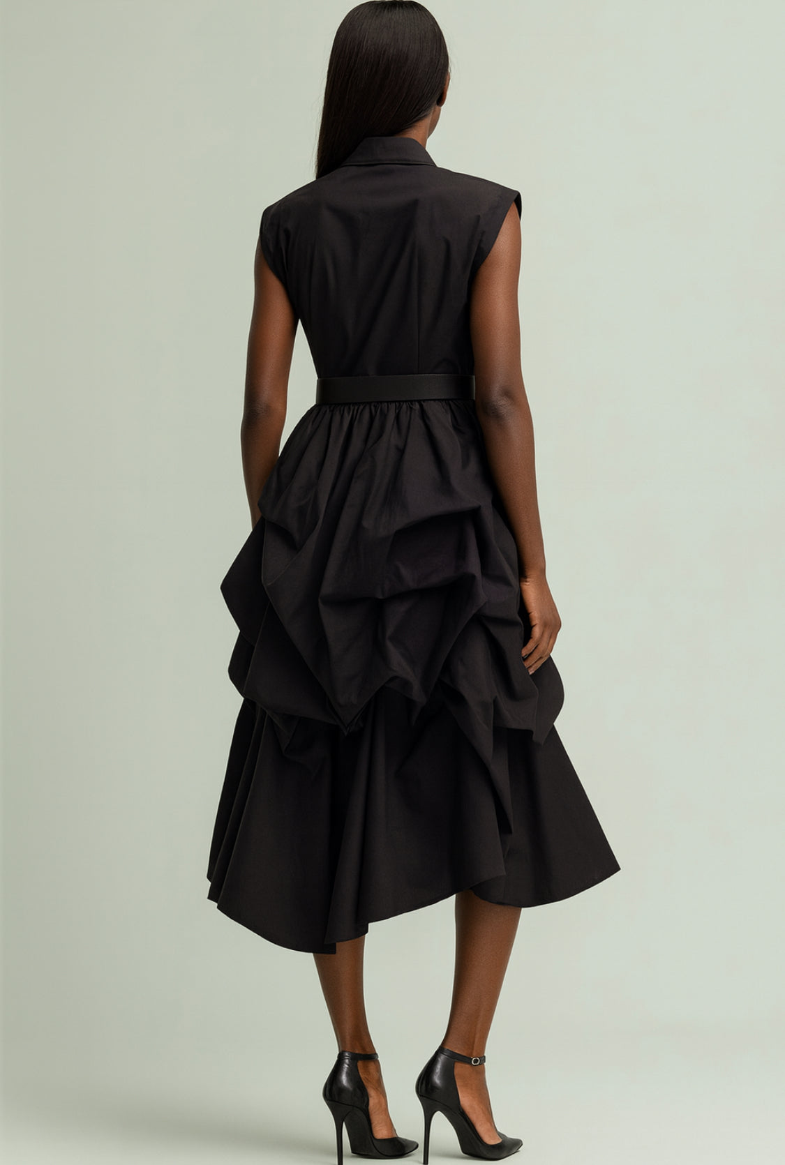 Sculpted Elegance Black Midi Dress
