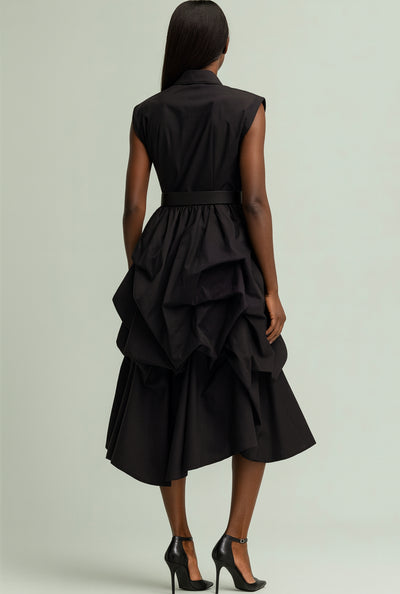 Sculpted Elegance Black Midi Dress