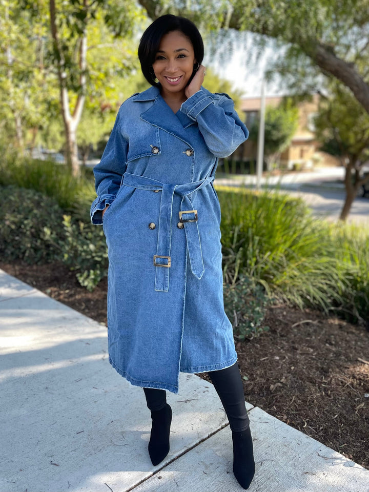Medium Wash Denim Trench Coat