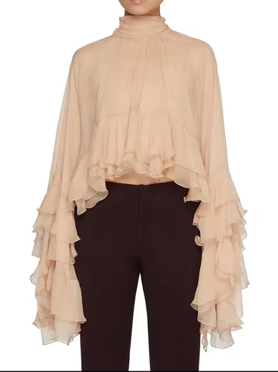 Ethereal Ruffle Sleeve Sheer Blouse