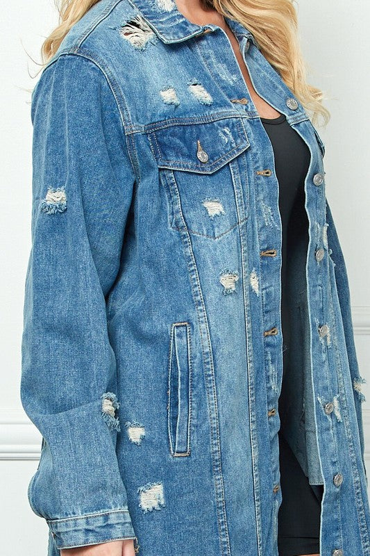 Long Denim Distressed Jacket