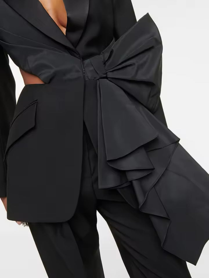 Ali Solid Black Bow Blazer