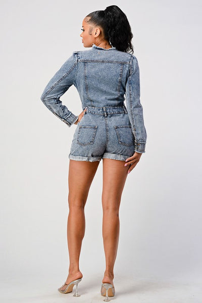 Jolie Denim Long Sleeve Romper