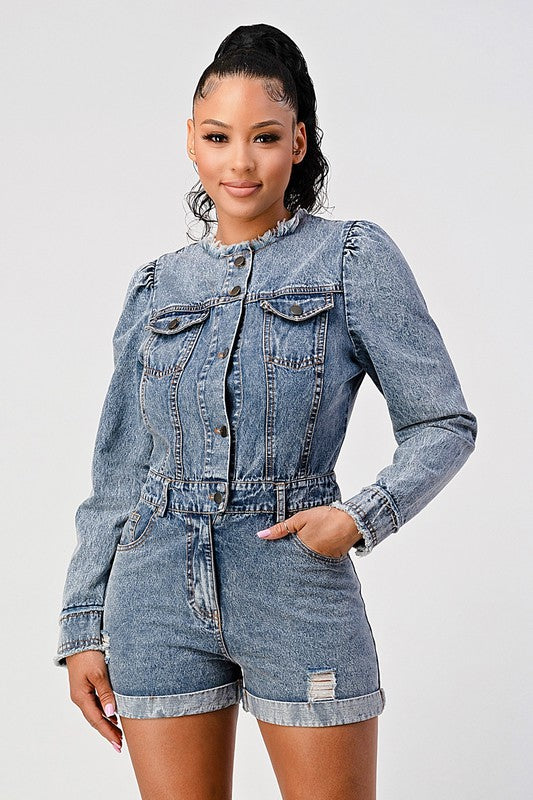 Jolie Denim Long Sleeve Romper