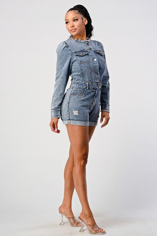 Jolie Denim Long Sleeve Romper