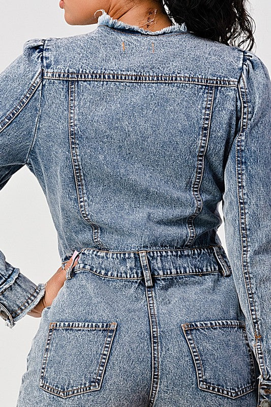 Jolie Denim Long Sleeve Romper