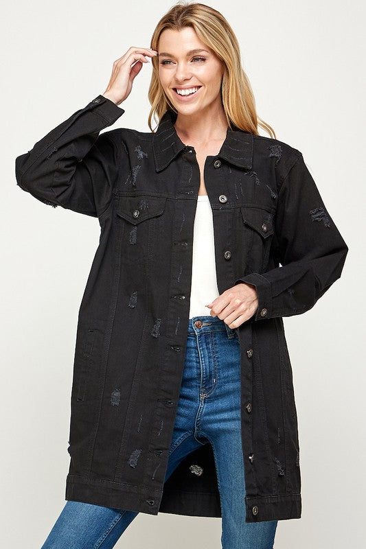 The Original Denim 3/4 Sleeve Distressed Jacket