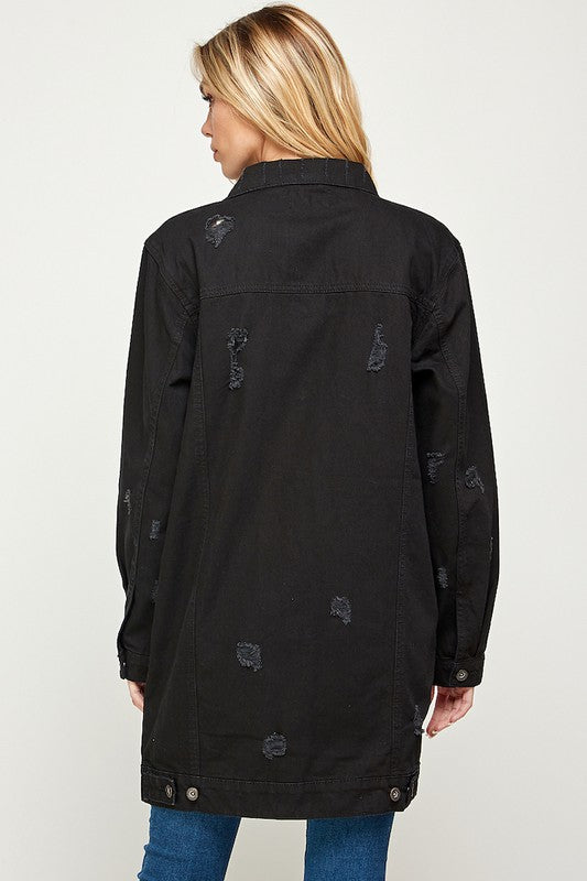 The Original Denim 3/4 Sleeve Distressed Jacket