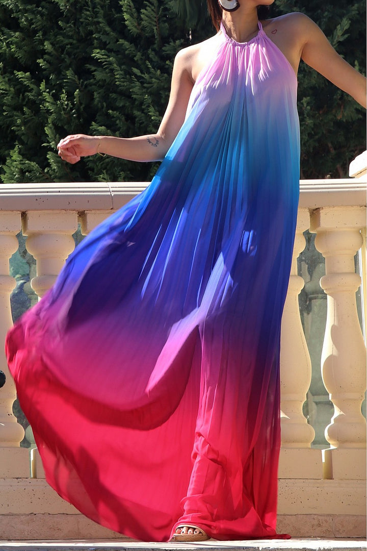 Camellia Pink & Purple Halter Maxi Dress