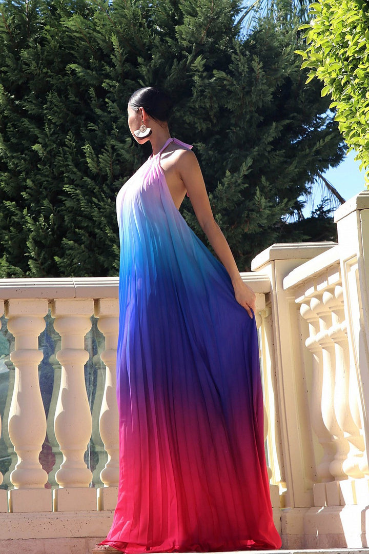 Camellia Pink & Purple Halter Maxi Dress