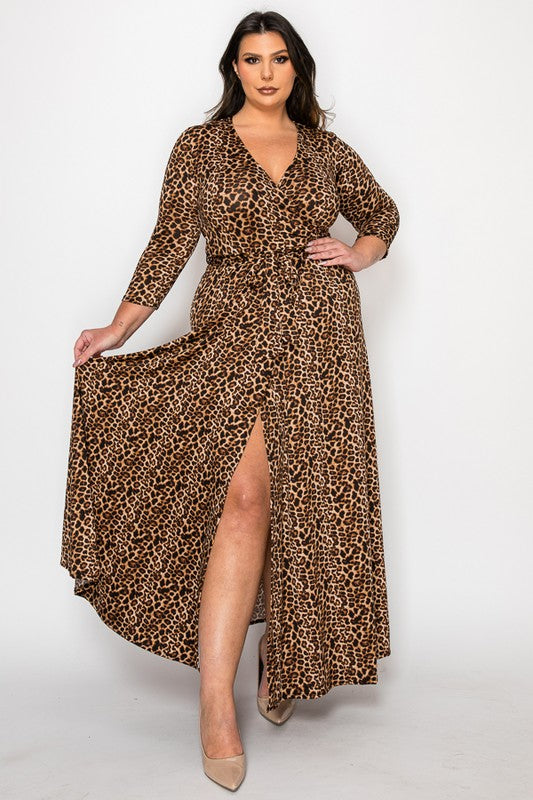 Leopard Print Wrap Maxi Dress