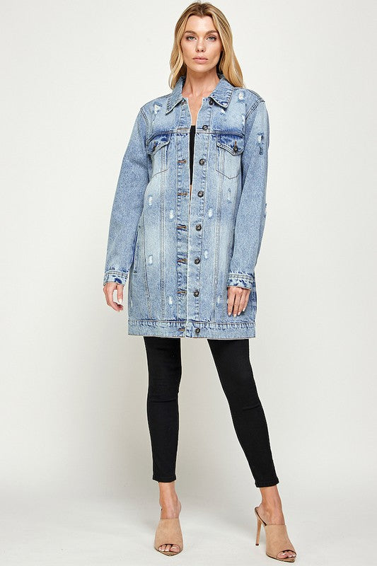 The Original Denim 3/4 Sleeve Distressed Jacket