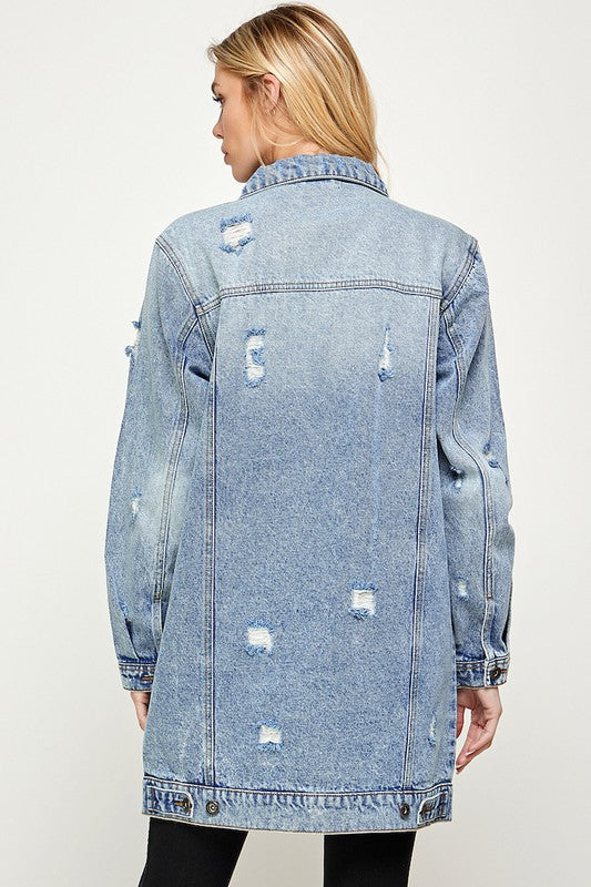 The Original Denim 3/4 Sleeve Distressed Jacket