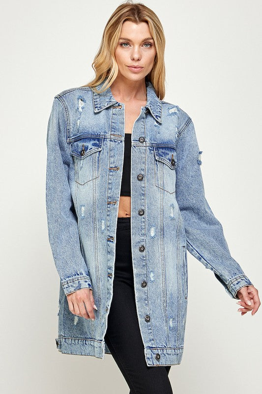 The Original Denim 3/4 Sleeve Distressed Jacket