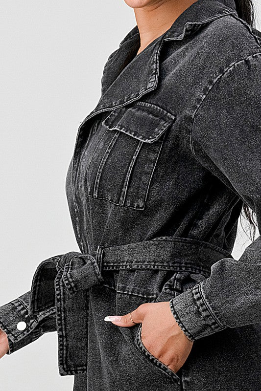 Doja Denim Black Wash Front Tie Jumpsuit