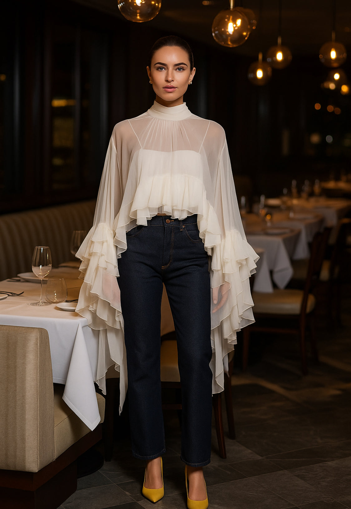 Ethereal Ruffle Sleeve Sheer Blouse