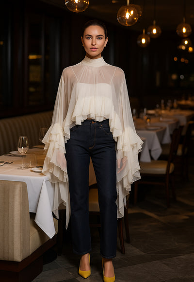 Ethereal Ruffle Sleeve Sheer Blouse