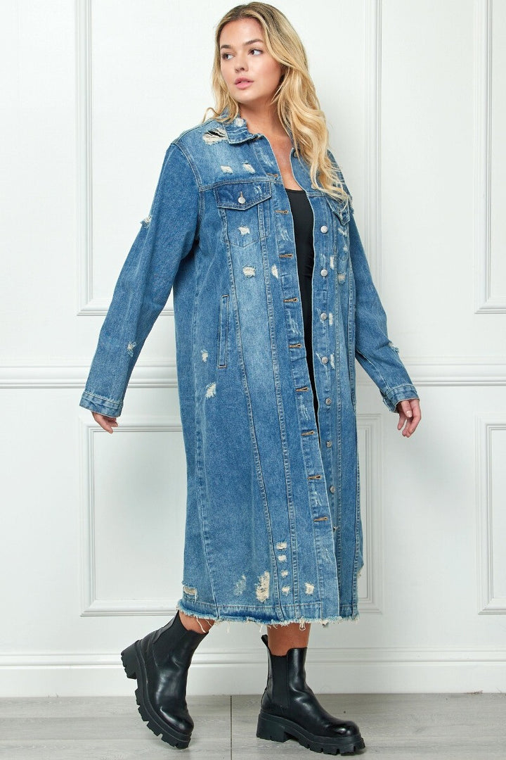 Long Denim Distressed Jacket