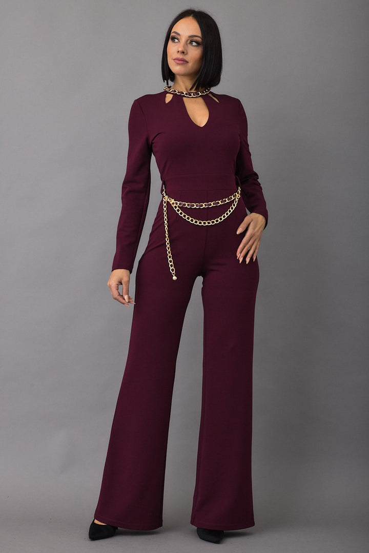 CHAIN TRIM DETAILED FASHION JUMPSUIT