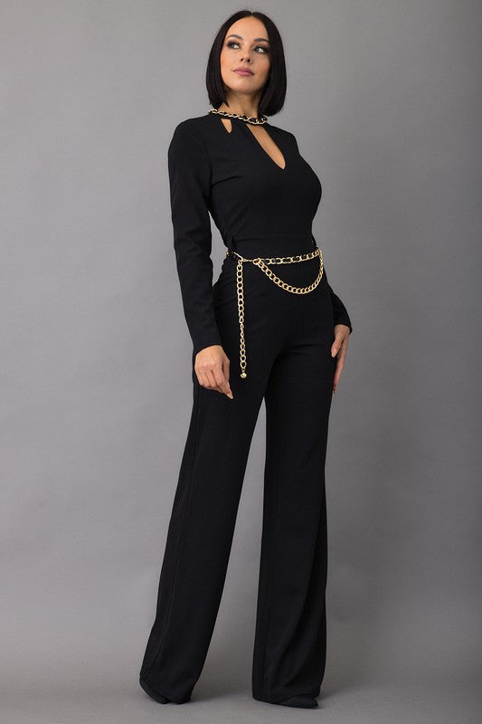 CHAIN TRIM DETAILED FASHION JUMPSUIT