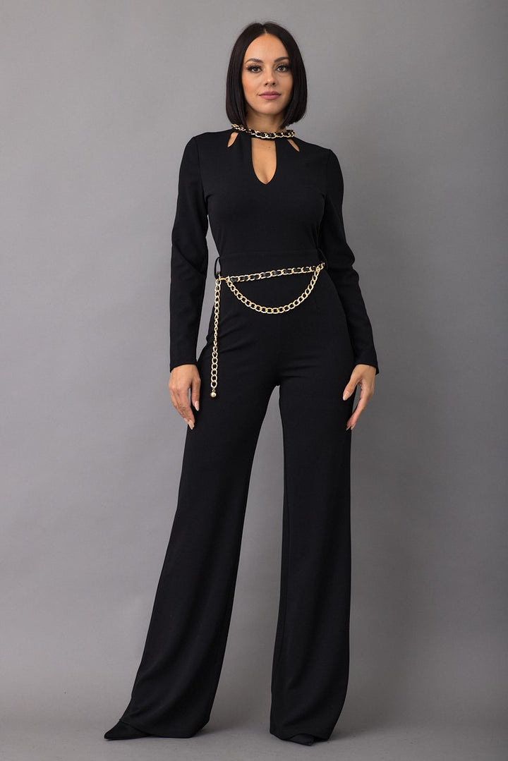 CHAIN TRIM DETAILED FASHION JUMPSUIT