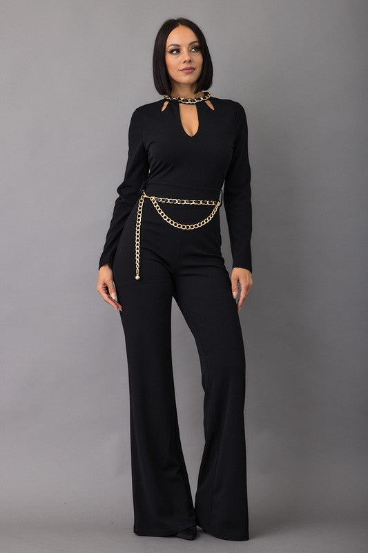 CHAIN TRIM DETAILED FASHION JUMPSUIT