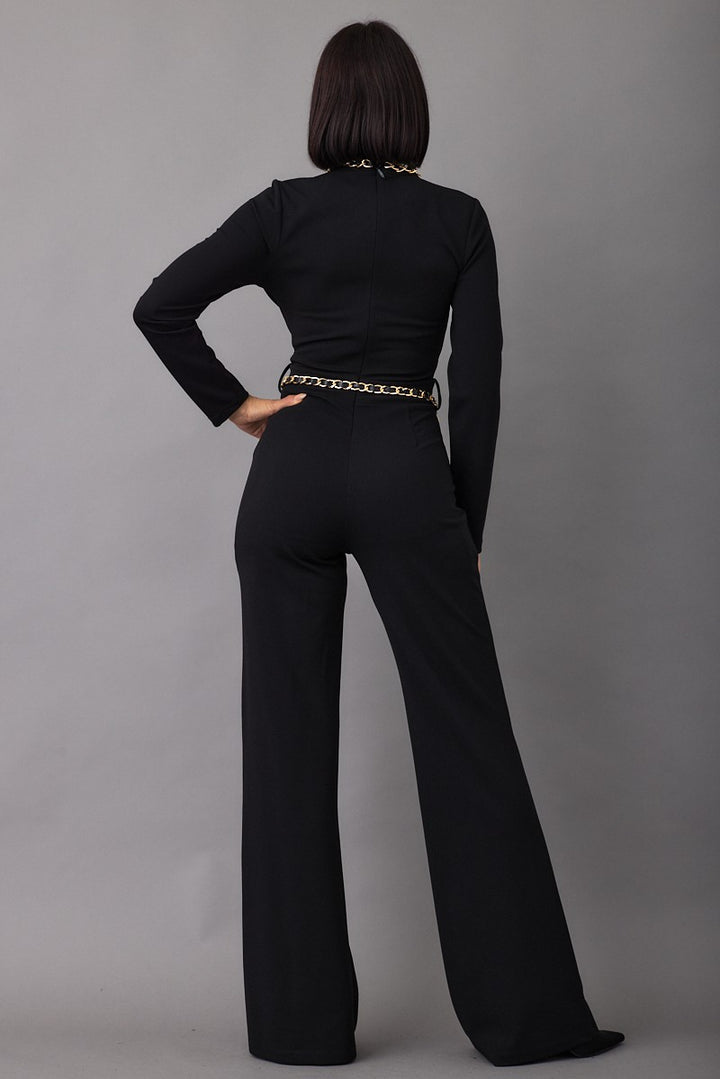 CHAIN TRIM DETAILED FASHION JUMPSUIT
