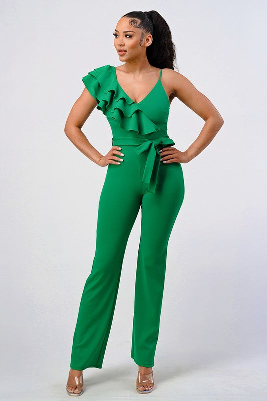 SERENITY ONE-SHOULDER RUFFLE JUMPSUIT