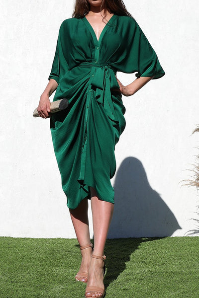 JUSTINE BUTTON DOWN WOVEN MIDI DRESS