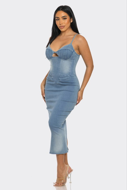 Jess LIGHT WASHED DENIM MIDI DRESS