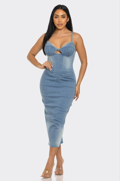 Jess LIGHT WASHED DENIM MIDI DRESS