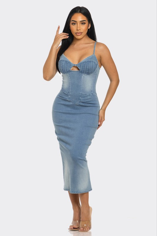 Jess LIGHT WASHED DENIM MIDI DRESS