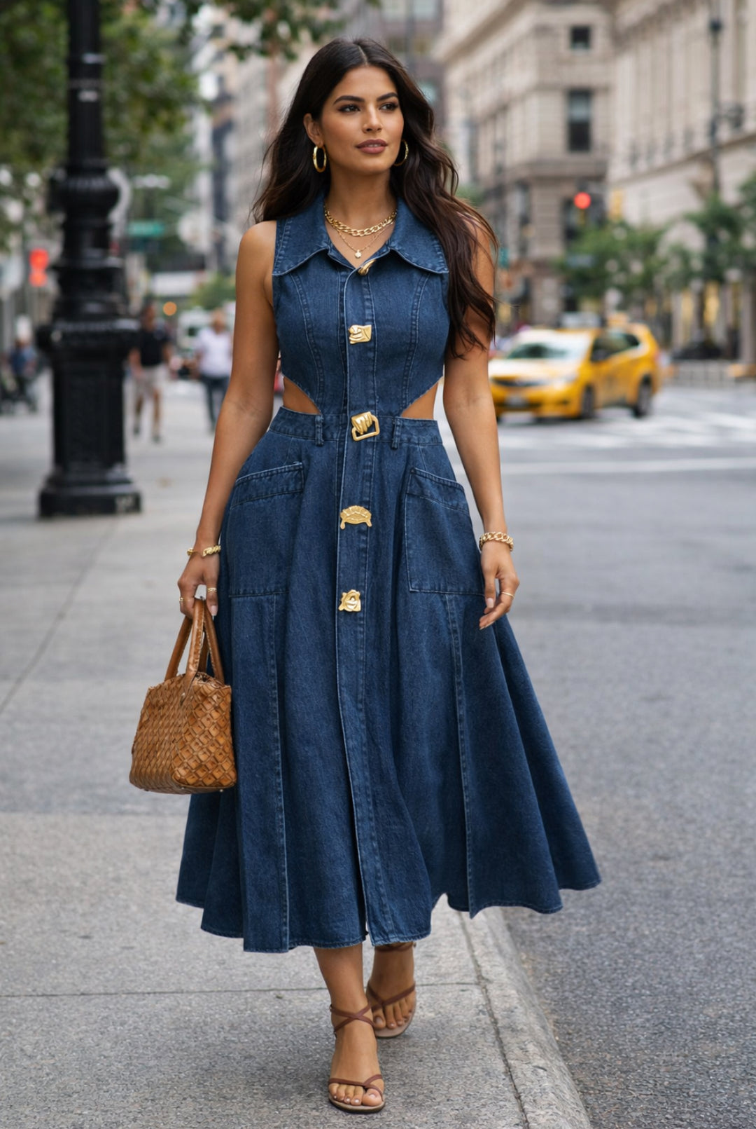Denim Cutout Midi Dress