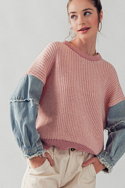 All About The Denim Sleeves Sweater