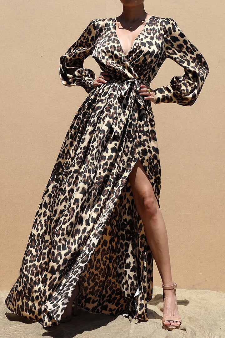 The Leopard Satin Maxi Dress