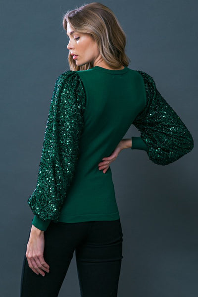 Sparkle Sequin Sleeve Round Neck Sweater Jo