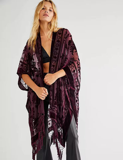 Sage Blossom Fringe Kimono