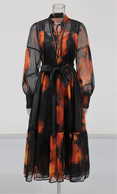Midnight Ember Mesh Midi Dress