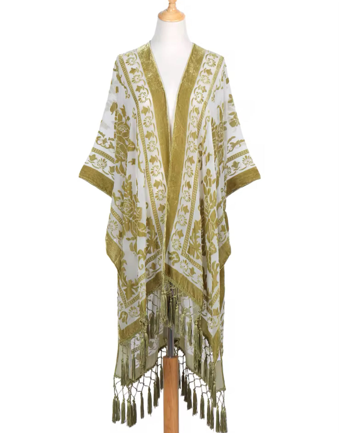Sage Blossom Fringe Kimono