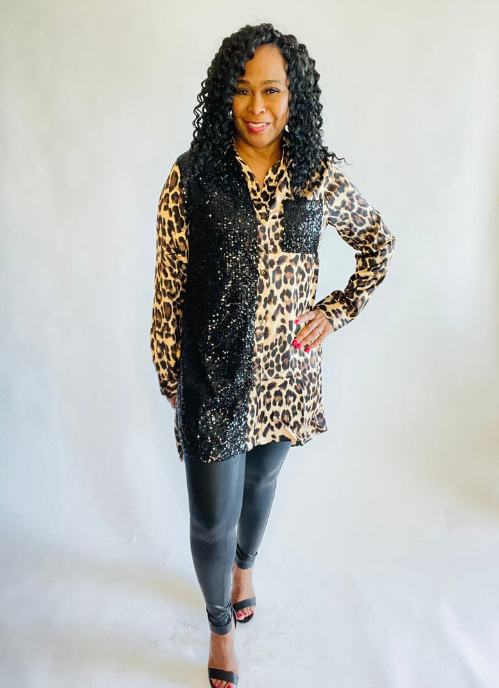 Sequin Button Down Mini Dress
