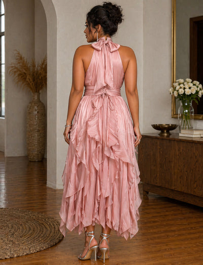 halter ruffle midi dress AKIRA Celeste Ruffle Midi Dress