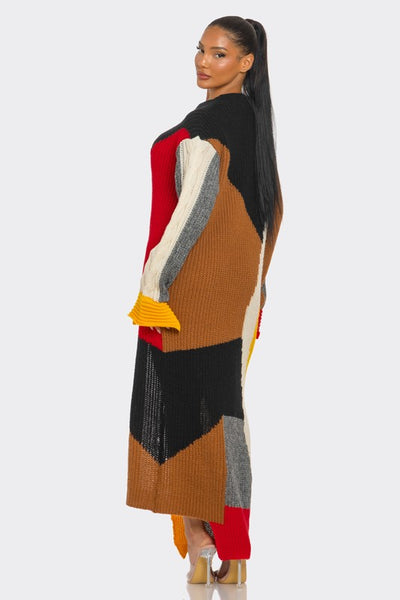 Jamison Color Block Maxi Sweater with Front Slit