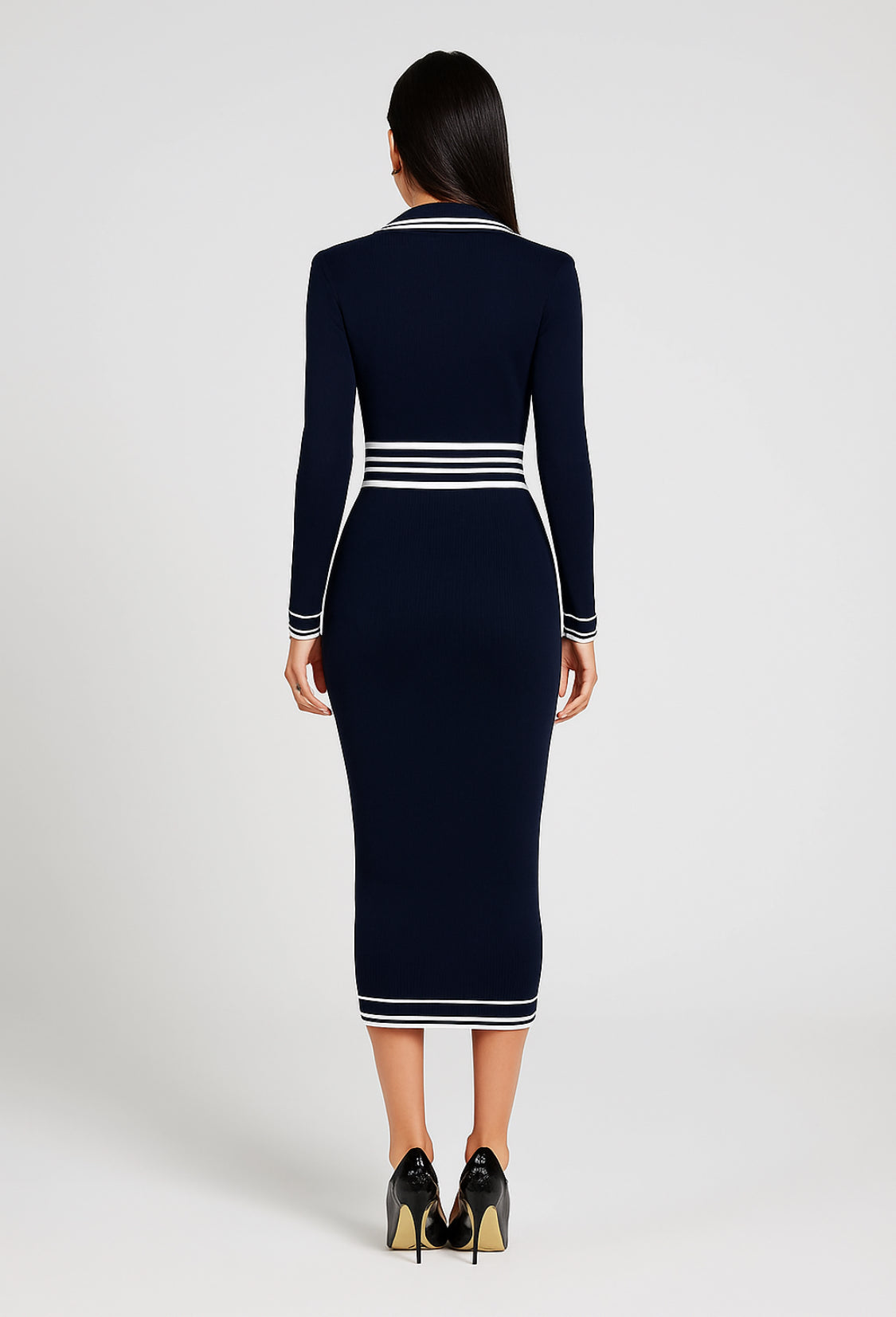 Camel Ribbed Knit Midi Dress