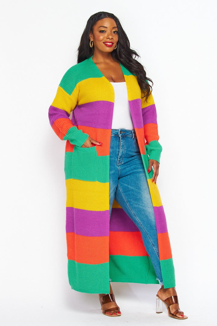 Oversized Color Block Cardigan