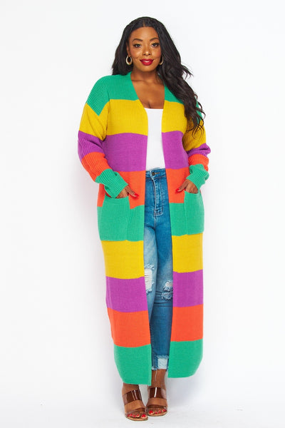 Oversized Color Block Cardigan