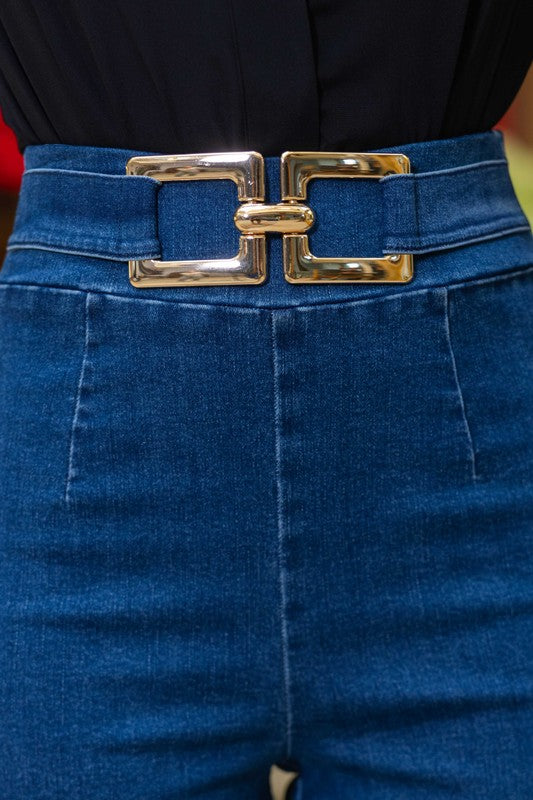 Blue Washed Denim Stretch High Waist Pants