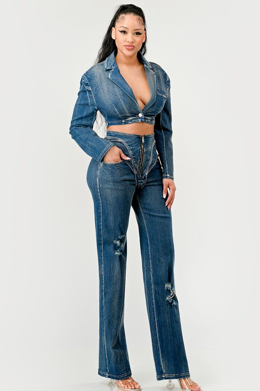 Fiona Denim Pant Set